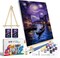 Paint by Numbers Kit for Adults with Frame, Starry Night Paint by Numbers with Easel, DIY Town River Boat Paint by Numbers Landscape for Home Wall Decor